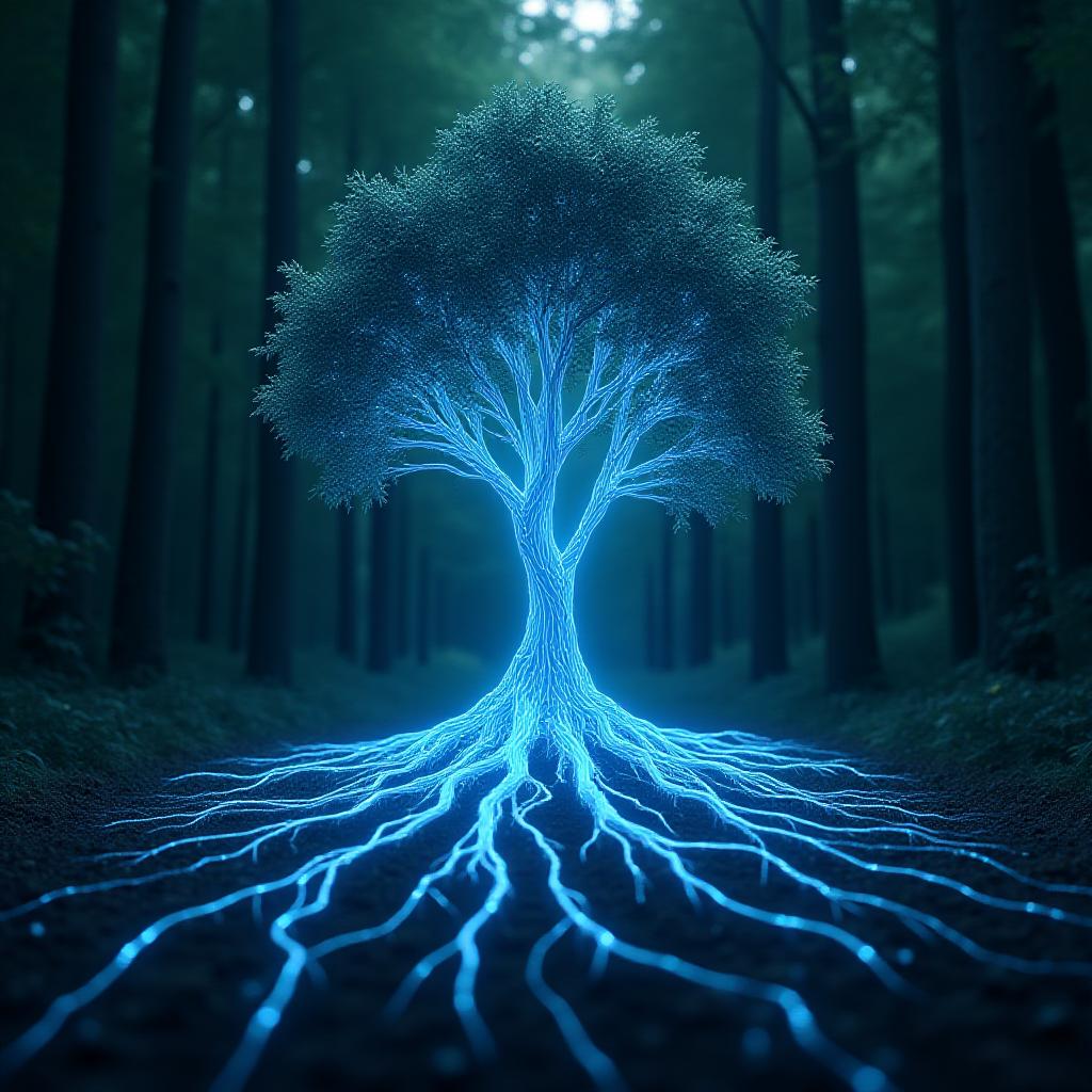 Complex root system visualization representing integrated corporate resource management